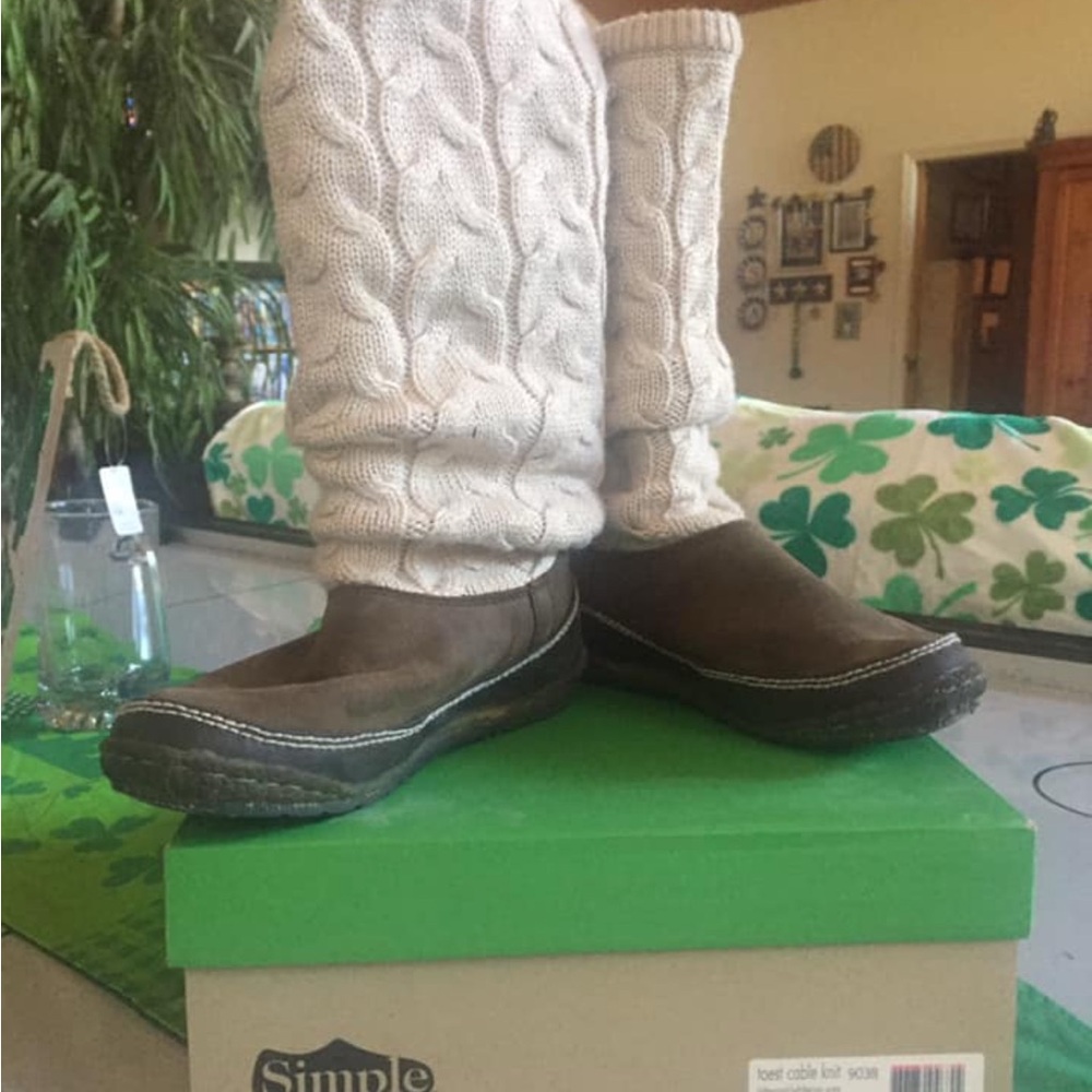 Simple Brand Cable knit & leather slouch boots, women’s size 7